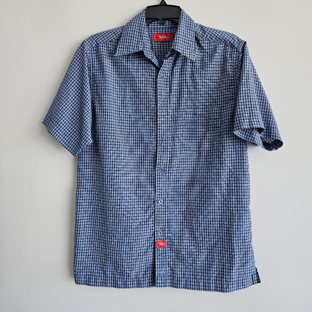 Mossimo Vintage Blue and Black Plaid Shirt Small Old School Skater Button Up